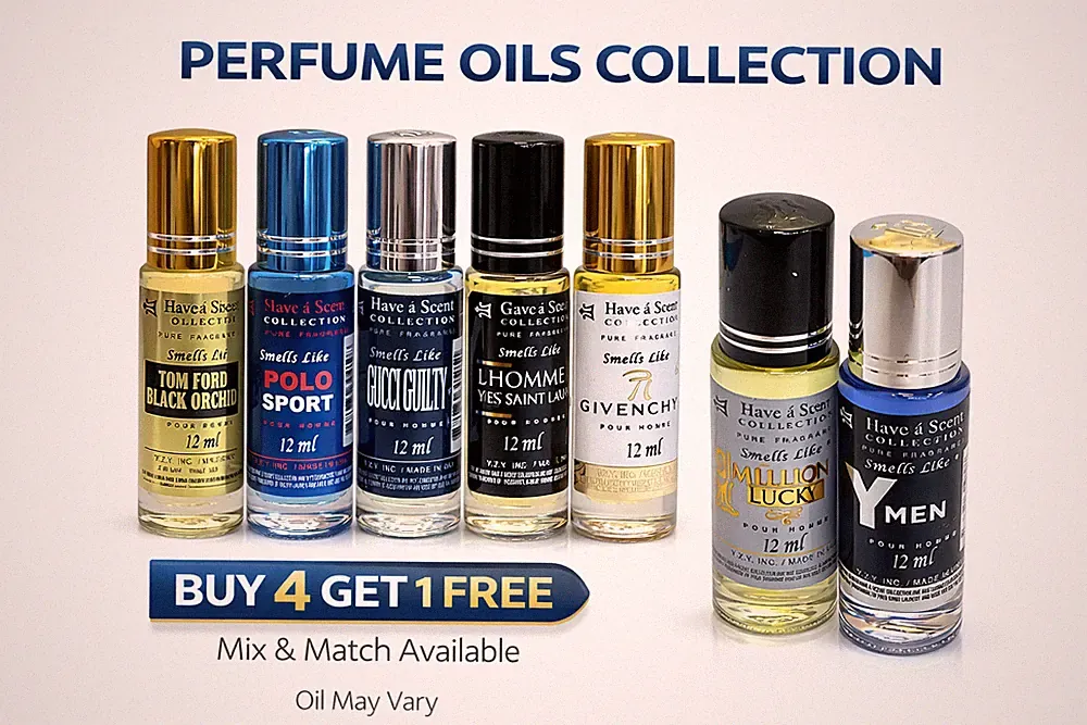 Men Perfume Oil set 5PCS (4 + 1 FREE) 12ml Roll On Long Lasting Gift Set