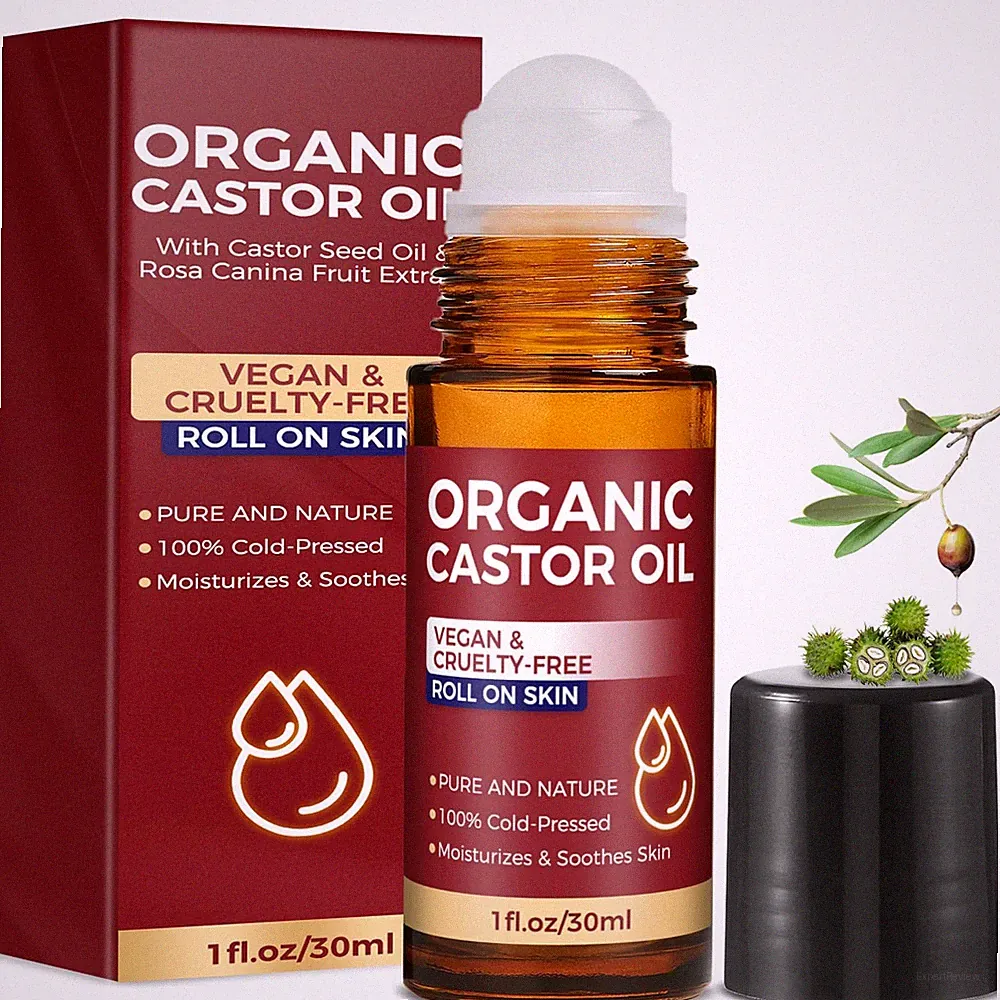 Organic Castor Oil Roll on, Castor Oil Roller for Eyes, , Body Skin, Hair and...