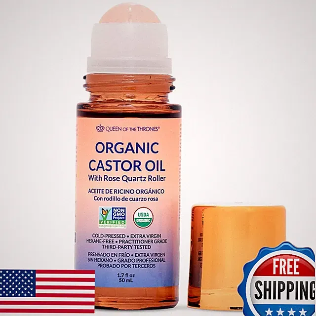 QUEEN OF THE THRONES Organic Golden Castor Oil Roll-On w/ Rose Quartz, 1.7oz